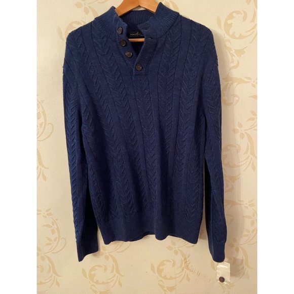 New!  NWT Peru Unlimited Royal Alpaca Blue Cable Sweater Large - Picture 1 of 3